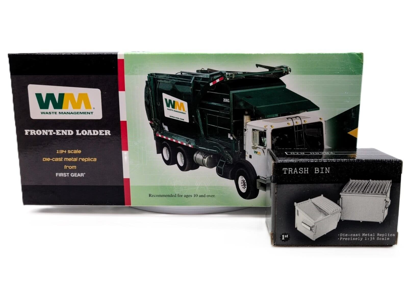 1/34 Waste Management First Gear Mack Front End Loader Garbage Truck With Bin