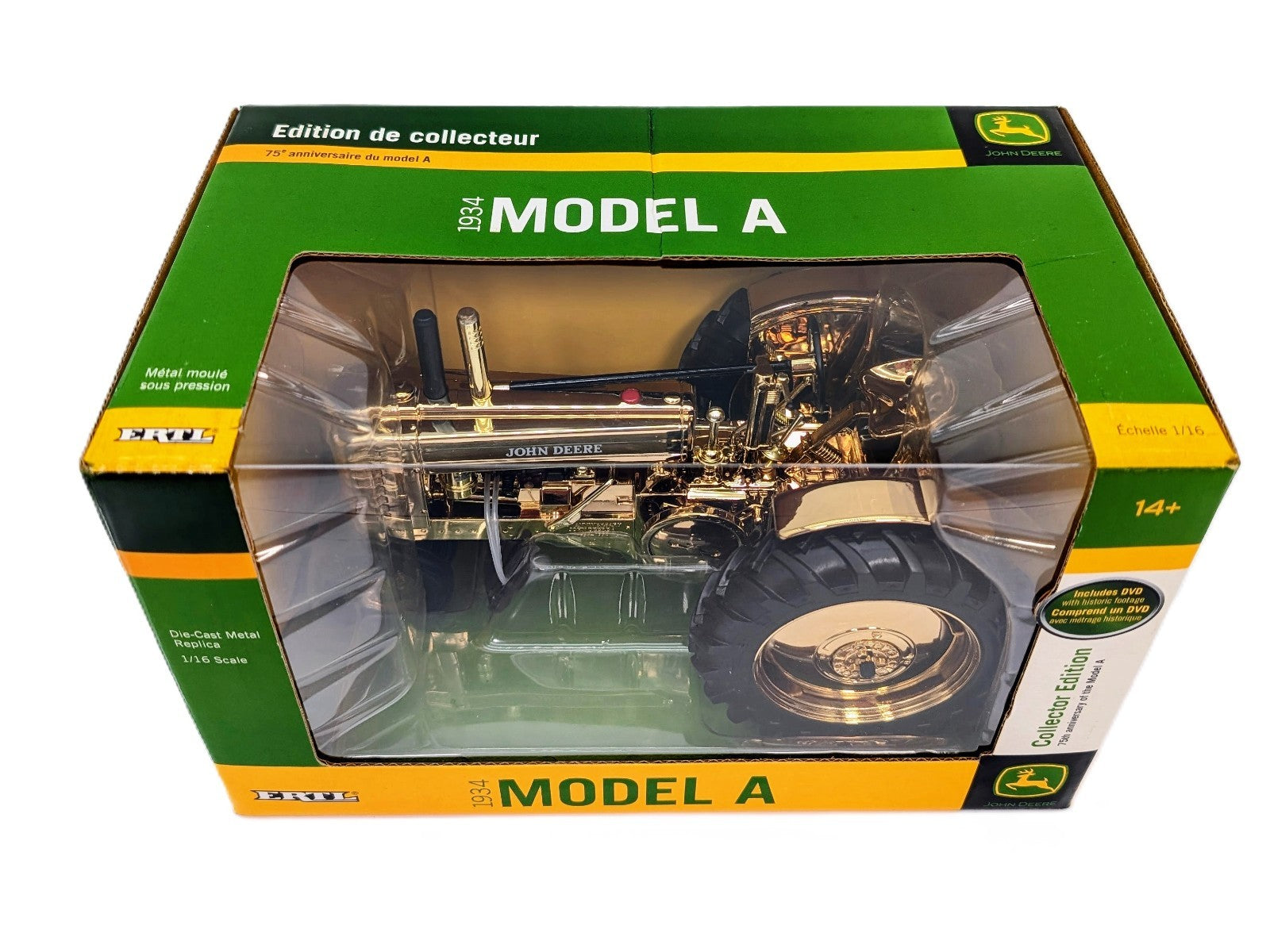 1/16 Gold John Deere Model A Styled Tractor by ERTL, 75th Anniversary Collector.