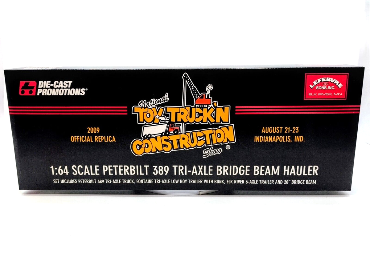 1/64 Lefebvre Peterbilt 389 Tri-Axle Bridge Beam Hauler Semi Set, Toy Truck Show - Farm Toy Tractor