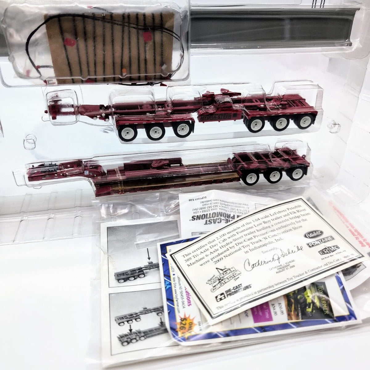 1/64 Lefebvre Peterbilt 389 Tri-Axle Bridge Beam Hauler Semi Set, Toy Truck Show - Farm Toy Tractor