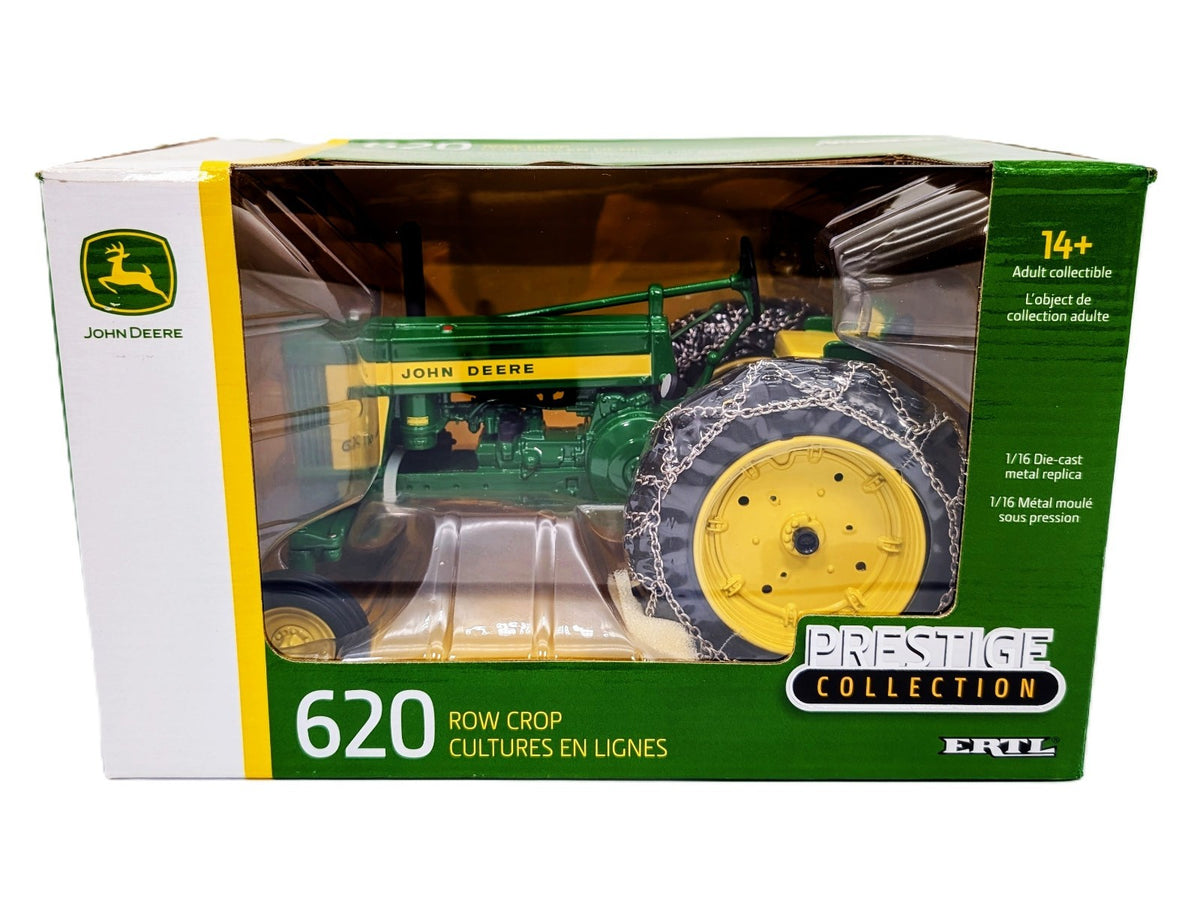 1/16 John Deere 620 Row Crop Tractor with Tire Chains, ERTL Prestige Collection.