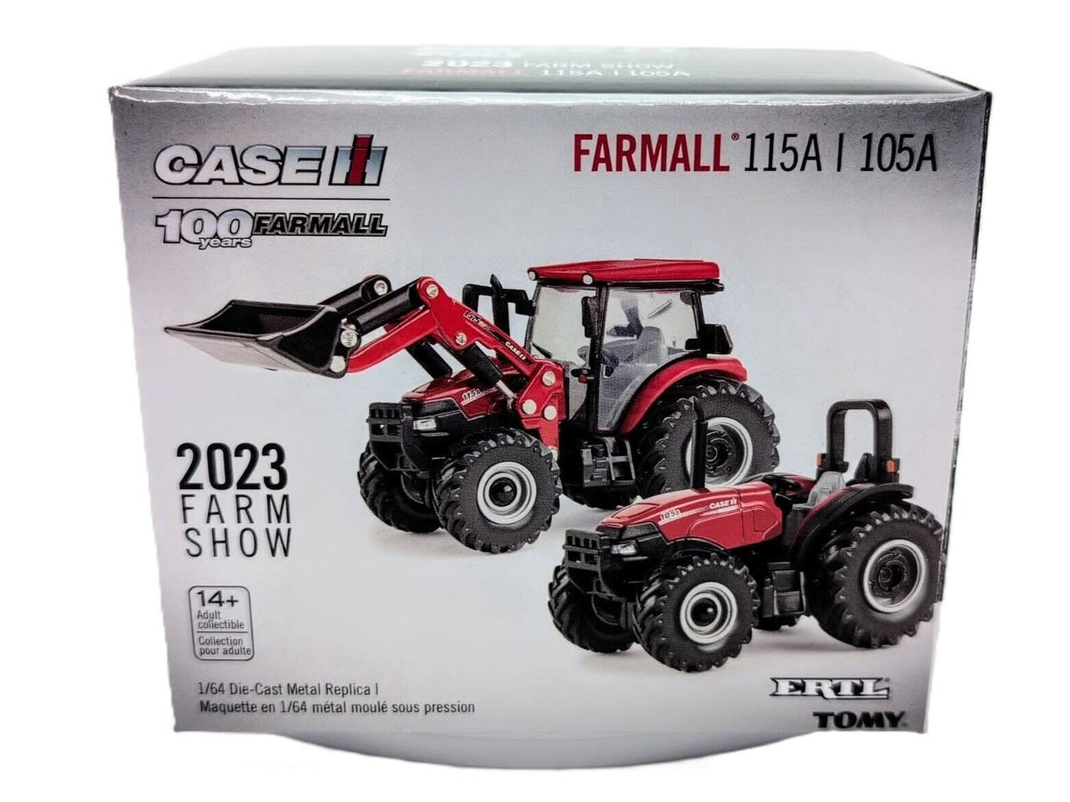 1/64 Case IH Farmall 115A With Cab & Loader & Farmall 105A Open Station Tractor - Farm Toy Tractor