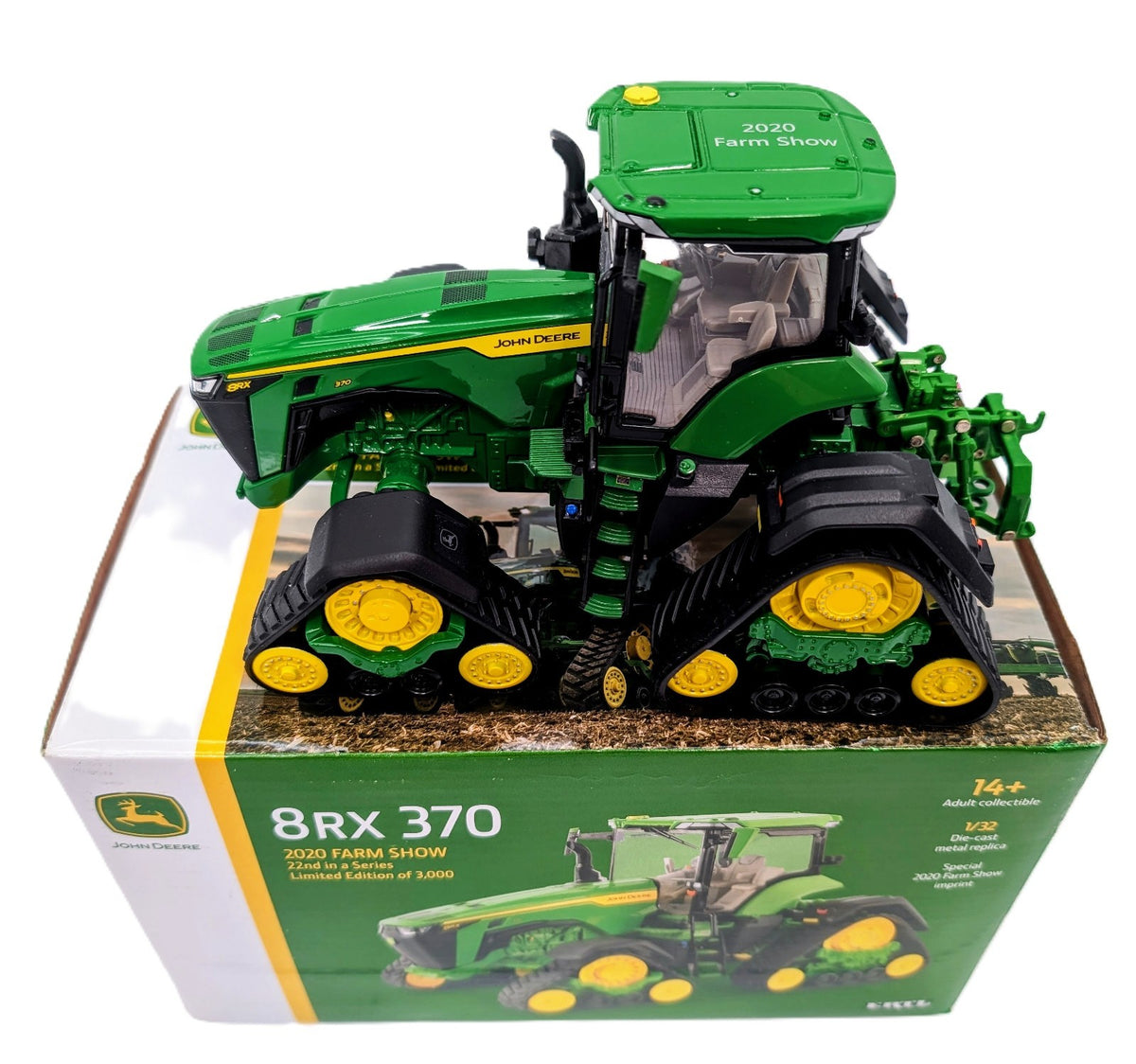 1/32 John Deere 8RX 370 Tracked Tractor, 2020 Farm Show Edition, Green Version.