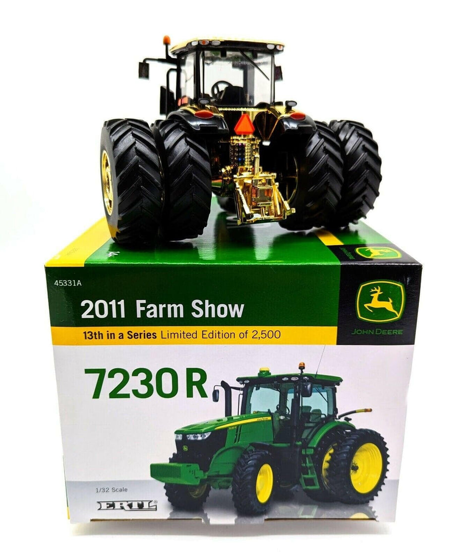 1/32 John Deere 7230R Tractor Duals, 2011 Farm Show Gold Chaser Toy Tractor.