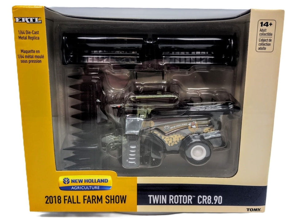 1/64 New Holland Cr8.90 Combine, Folding Corn Head, Draper Head, 2018 Farm Show - Farm Toy Tractor