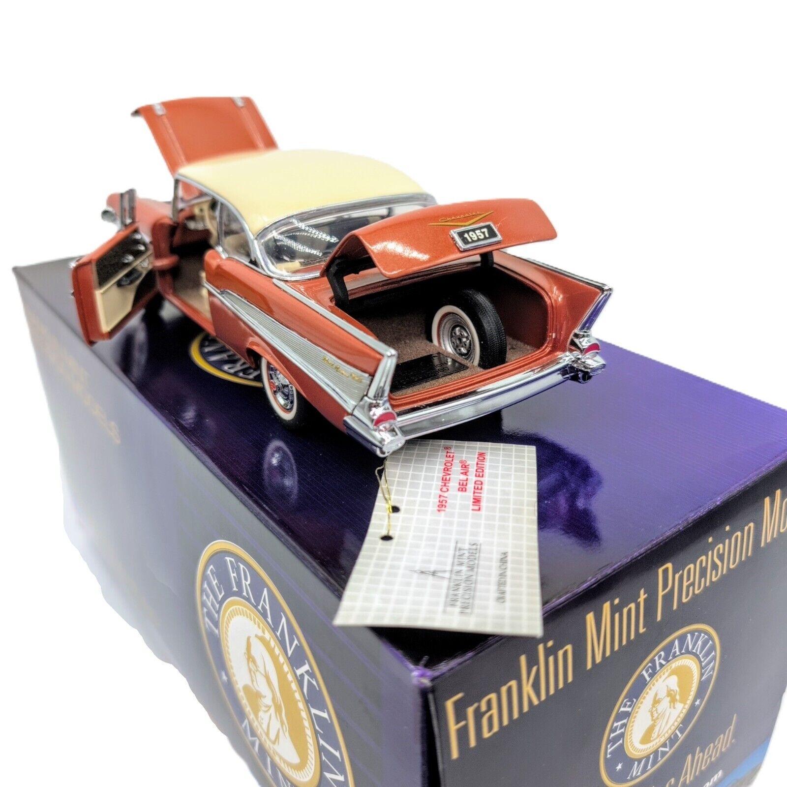 1/24 1957 Chevy Belair Coupe Brown/White, Limited Edition Franklin Mint 