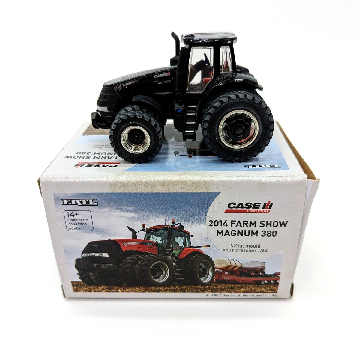 1/64 Case IH Magnum 380 Tractor With FWA, 2014 Farm Show, Black Chrome Chaser.