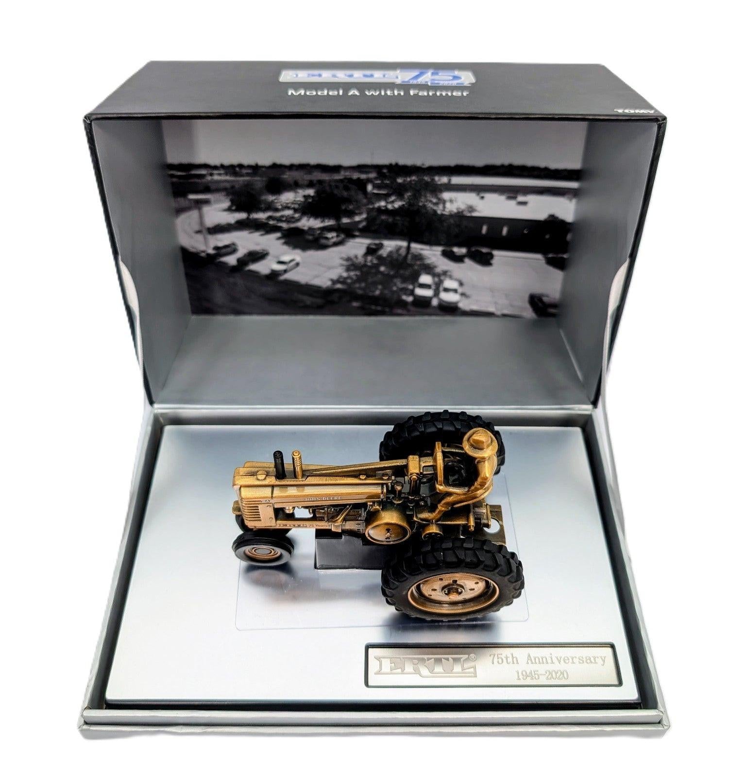 1/32 John Deere Model A Tractor With Man, Ertl 75th Anniversary, Bronze Plated.