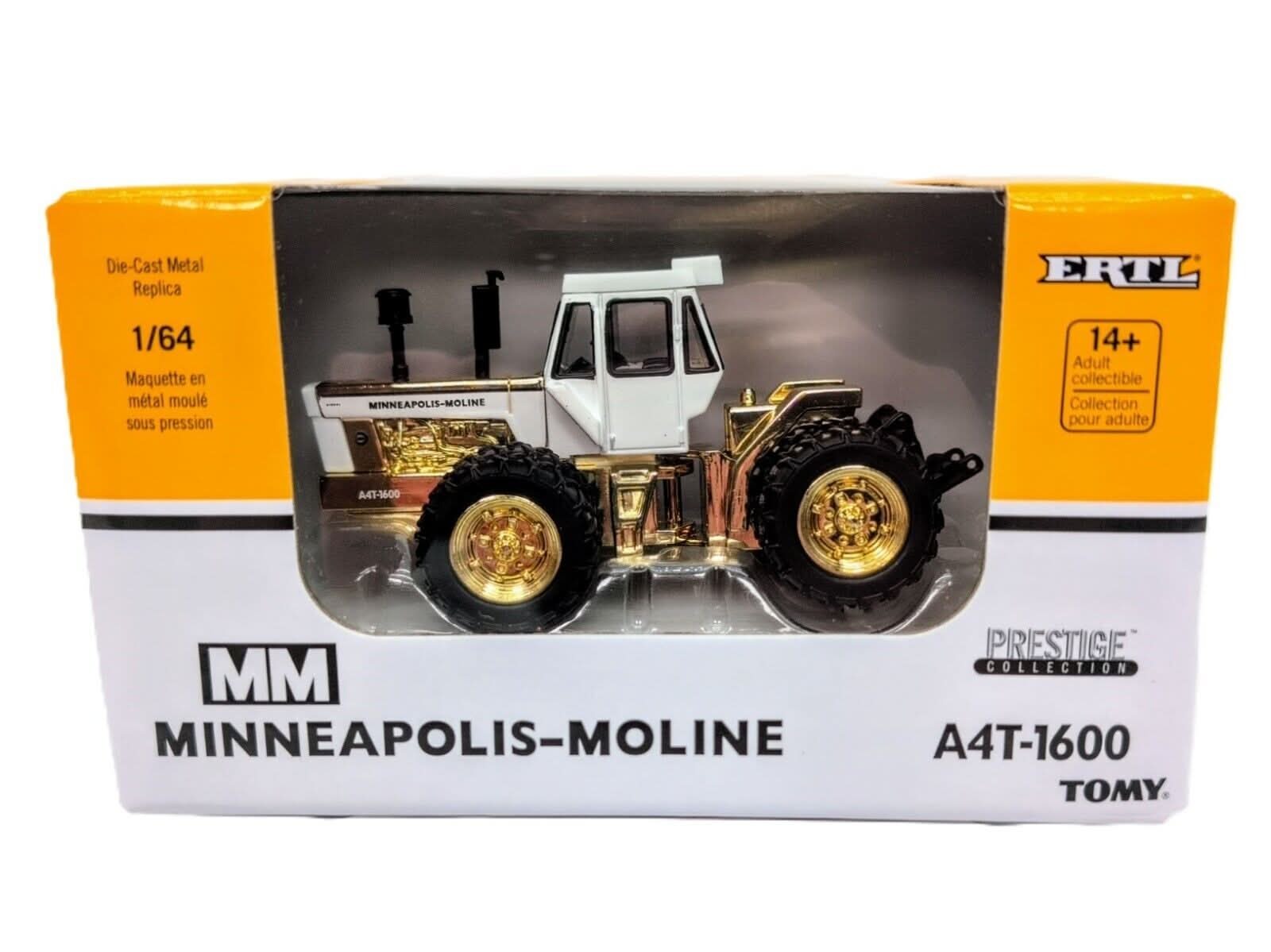 1/64 Minneapolis Moline A4T-1600 4wd Tractor With Cab & Duals, Gold Plated - Farm Toy Tractor