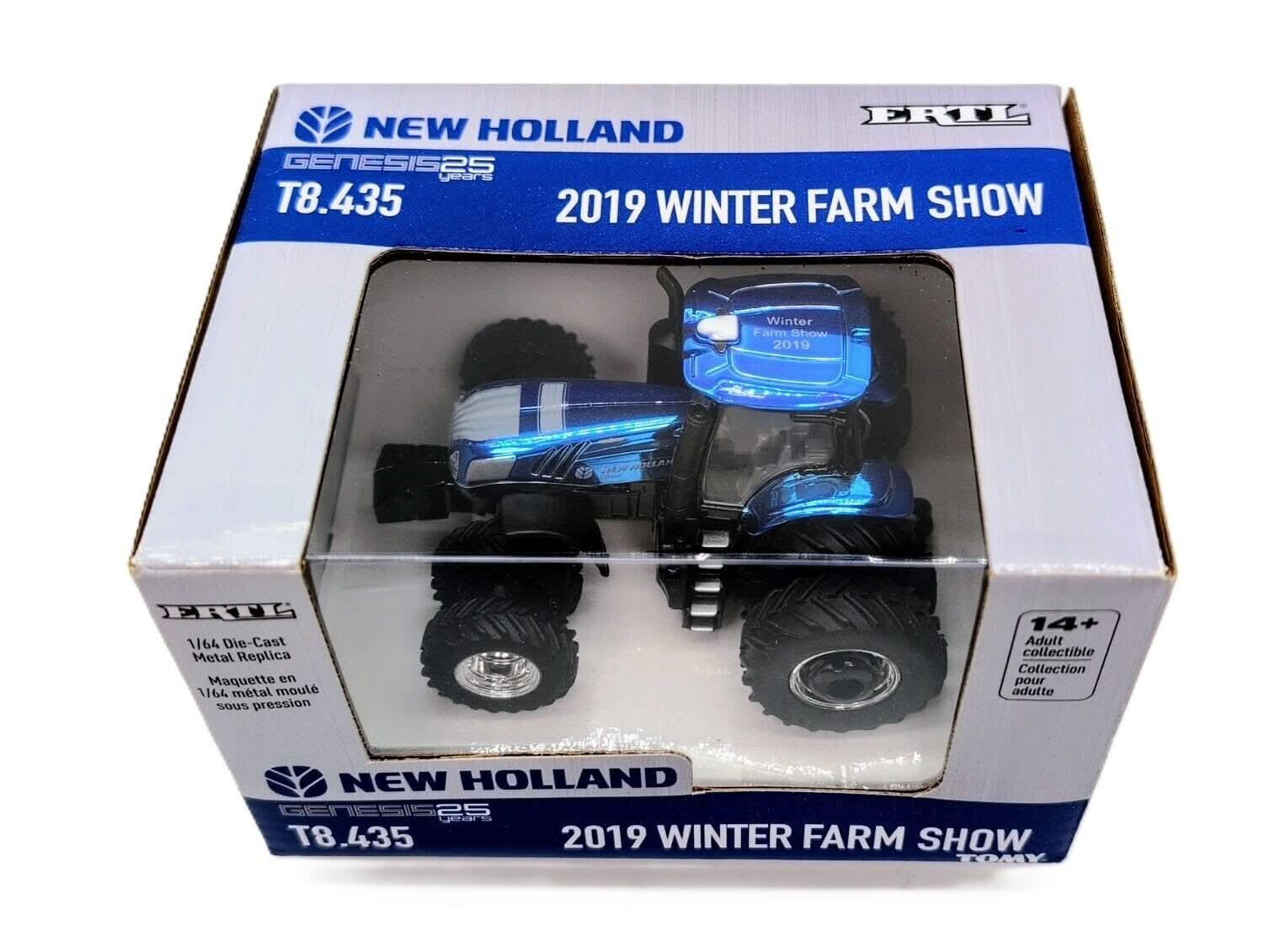 1/64 New Holland T8.435 Power Blue Paint Scheme, 2019 Winter Farm Show Chaser - Farm Toy Tractor