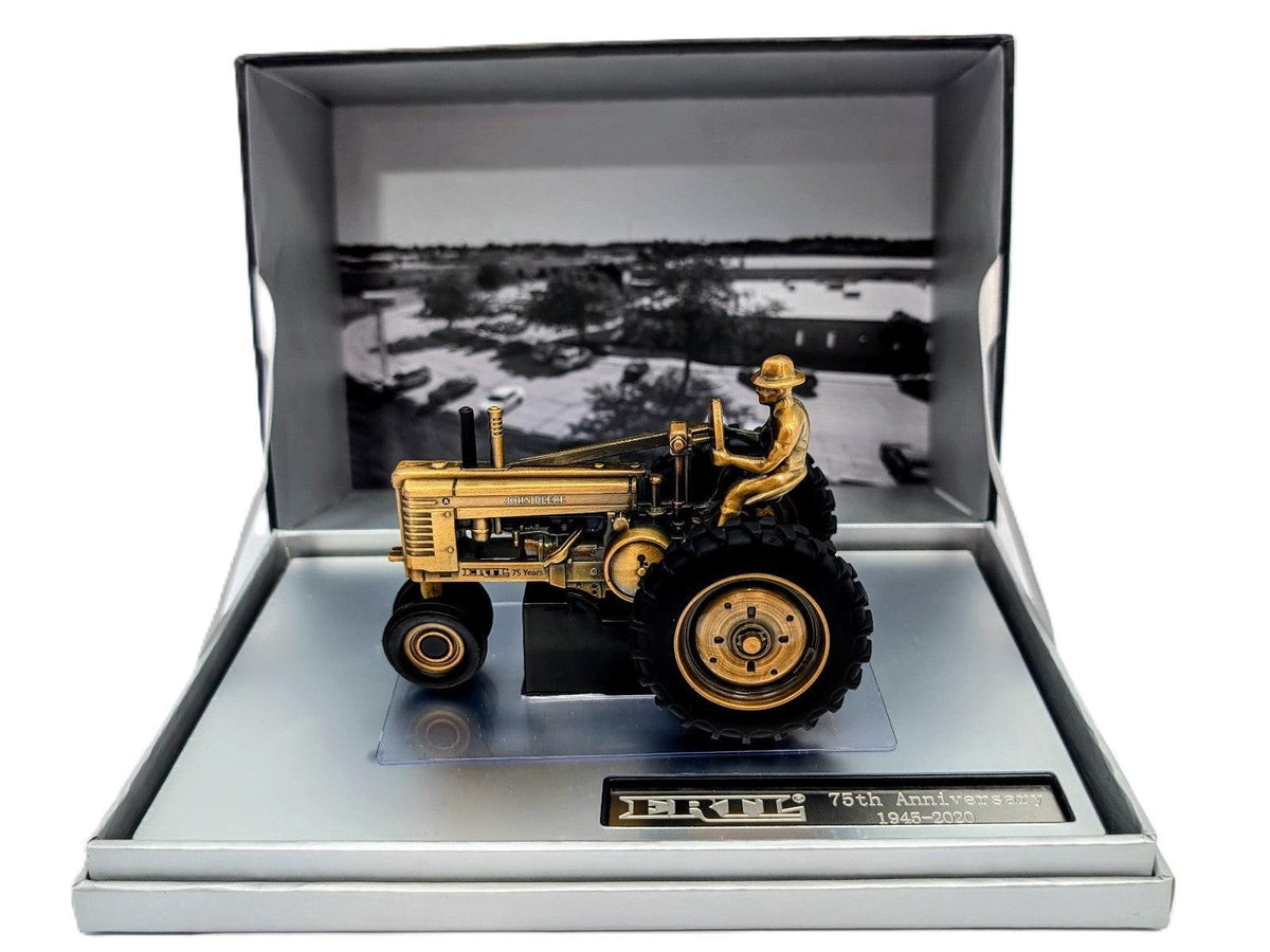 1/32 John Deere Model A Tractor With Man, Ertl 75th Anniversary, Bronze Plated.