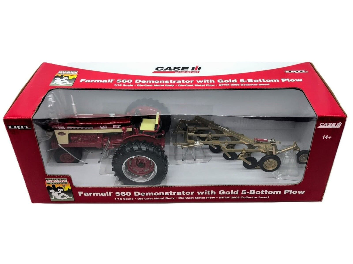 1/16 International Harvester Farmall 560 Demonstrator w/ Gold 5-Bottom Plow - Farm Toy Tractor