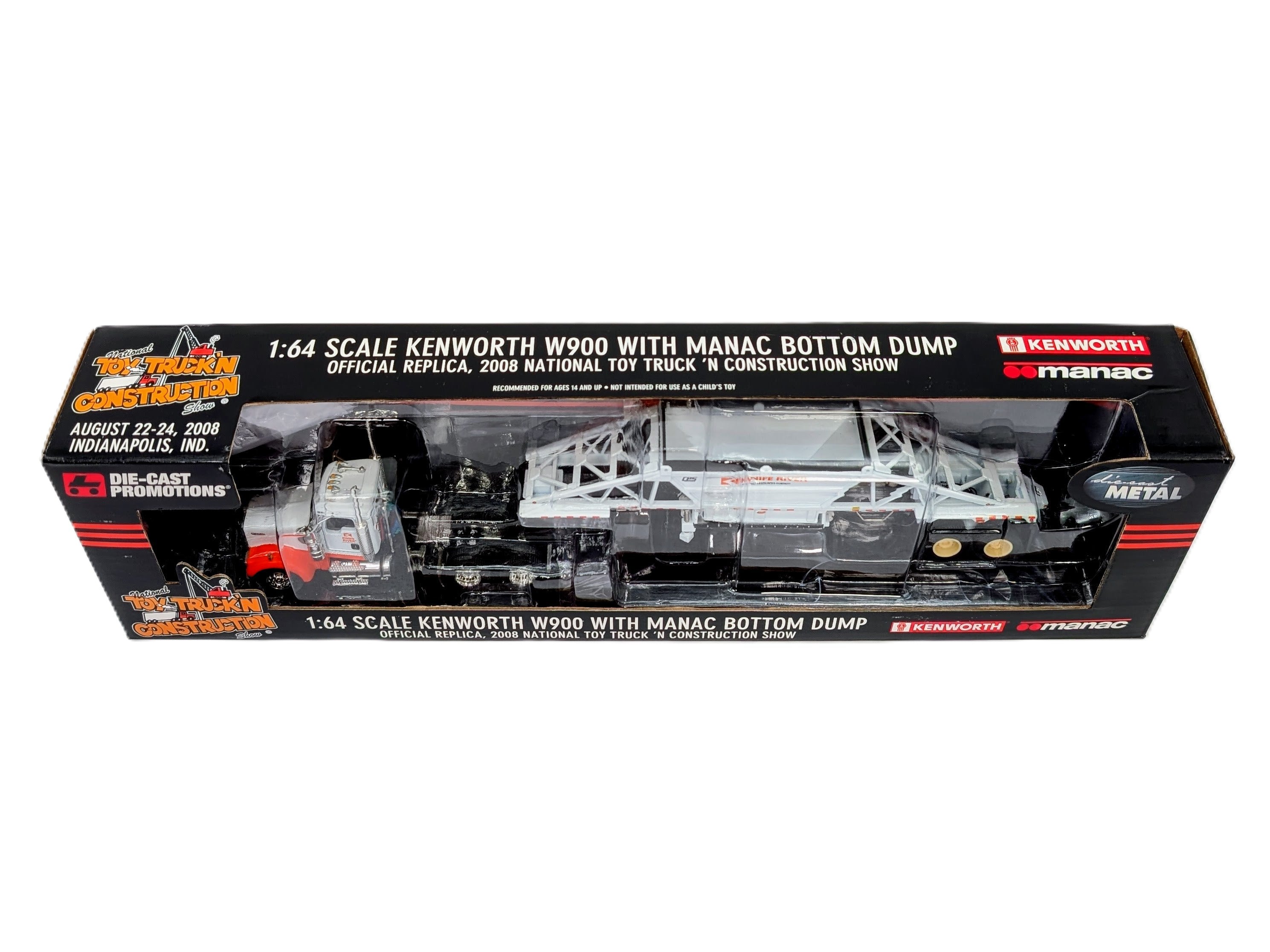 萬代屋【DKW 1000 リムジン 薄いグレー】ブリキtin toy car箱無 1/64 Kenworth W900 Semi Truck W/ Manac Bottom Dump Trailer Knife River