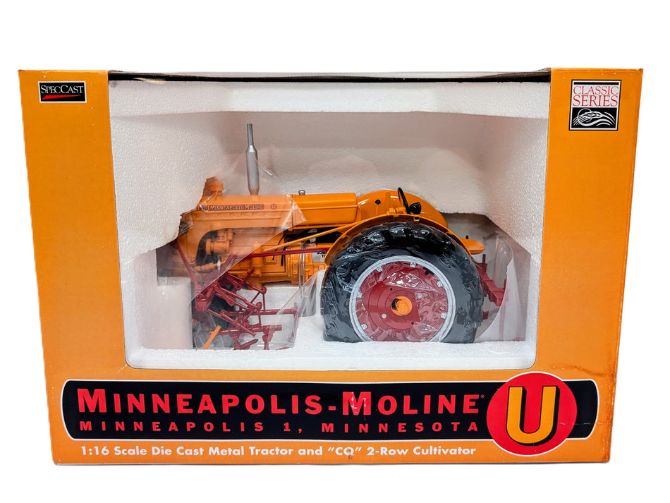 1/16 Minneapolis Moline Toy Tractor & "CQ" 2-Row Cultivator SpecCast